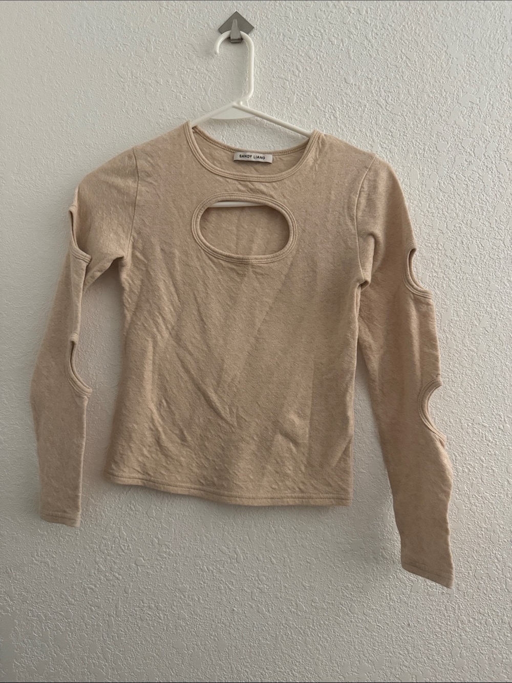 Sandy Liang Nude Beige Cutout Long Sleeve Top